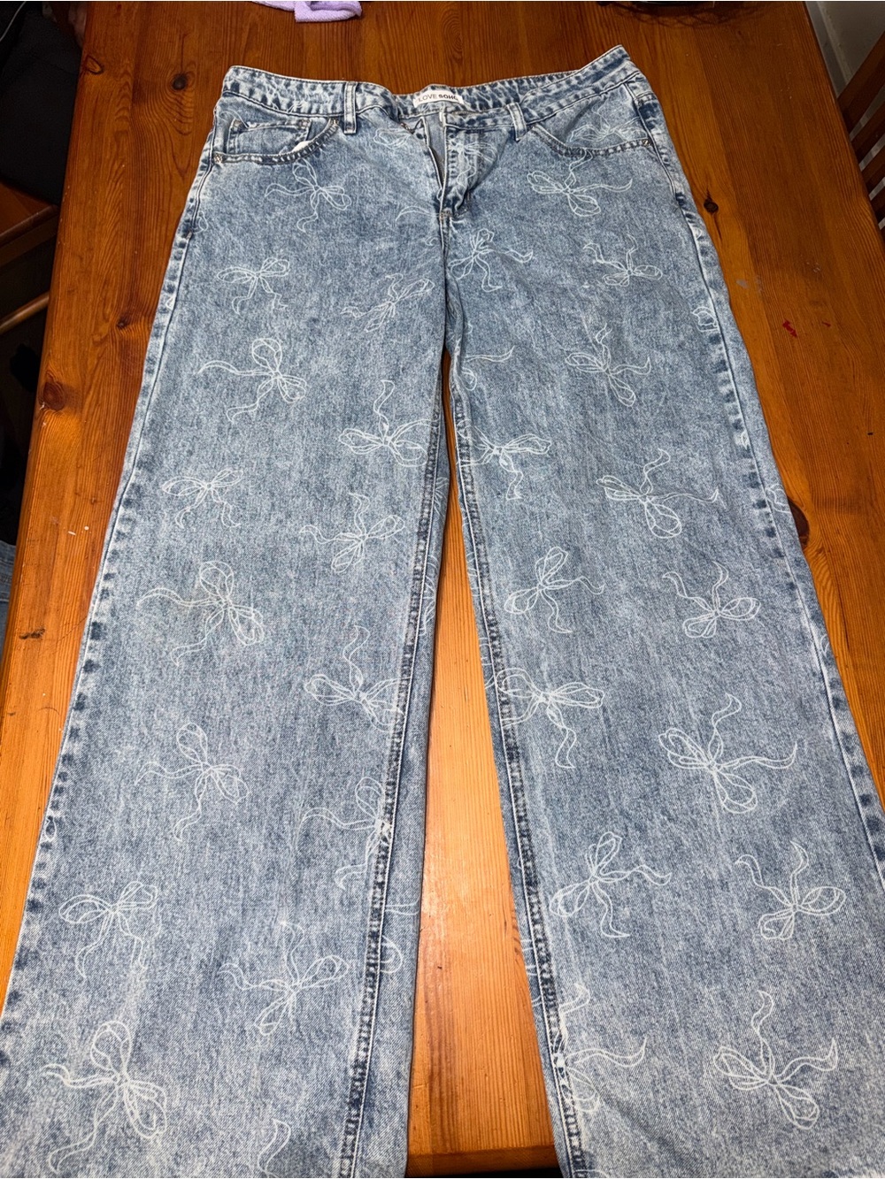 Women's Light Blue Patterned Wide-Leg Jeans